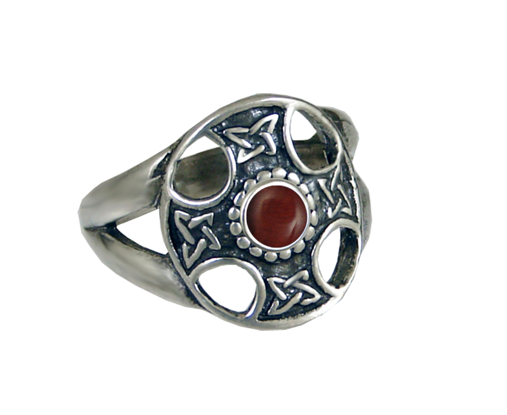 Sterling Silver Celtic Solar Cross Ring With Red Tiger Eye Size 10